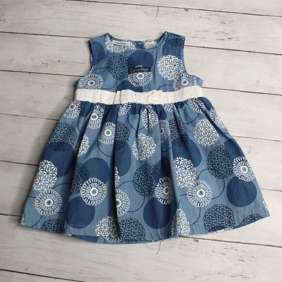 Calvin Klein Baby Girl's Size 6-9 Months Denim Blue White Floral - Picture 1 of 5